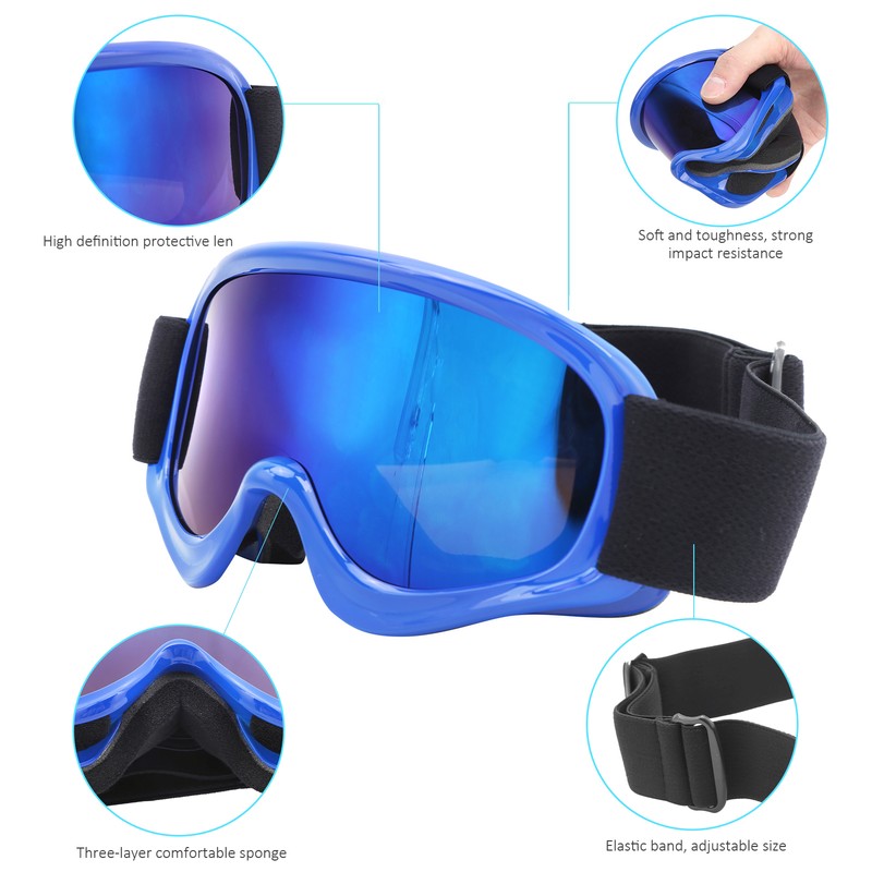 Children Ski Doublelayer Antifog Snow Antisnow Blindness Climbing Windproof Glasses(blue