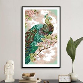 Leczany 11CT DIY Cross Stitch Kit Pre-Printed Starter Kits for Beginners Green Peacock 38x59cm