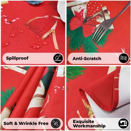 Christmas Table Cloth Rectangular Wipe Clean Tablecloths Rectangular Water Resistant Polyester Table Protector for Dining Room Tables Xmas Party Holiday Winter Home Decor, 60" x 84", Jingle Bell - Red