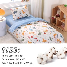 ZZRSSSLC 100% Cotton Dinosaur Crib Bedding Set Cute Animal Printed, 3 Pieces Soft Breathable Crib Bedding Set for Boys, Nursery Bedding Set - Fitted Sheet, Duvet Cover, Pillowcase