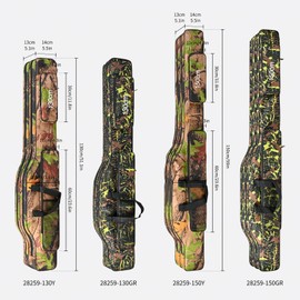 LEOFISHING Portable Folding Fishing Rod Carrier Reel Case Bag 4.27ft/ 4.92ft Oxford Fish Pole Tools Soft Case Pro Gear Tackle Storage Bag for Shoulders Handles (Green Camouflage, 150cm/4.92ft)