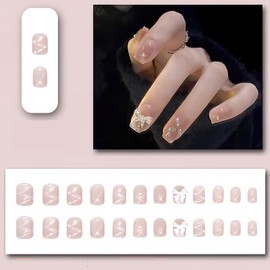 ALLEVG Nail Tips, 24 Pieces, Nail Tips, Short, Autumn, Winter, Popular, Cute, Simple, Stylish, Coming of Age Ceremonies, School Entrance Ceremonies, Graduation Ceremonies, Weddings, Parties, Daily