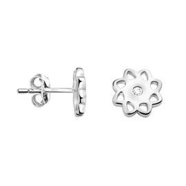 SOFIA MILANI - Women's Earrings 925 Silver with Zirconia Stones - Flower Stud Earrings, Sterling Silver, Cubic Zirconia