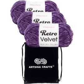 Premier Yarns Retro Velvet Iris 1088-20 (3-Skeins - Same Dye Lot) Chunky Bulky #5 Polyester Yarn for Crocheting and Knitting with Project Bag