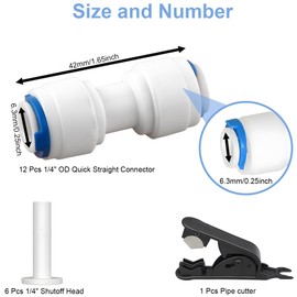 HAAMNING7 12pcs OD 1/4" Quick Connect, 1/4" OD Quick Connect, Push-in Water Supply Tube Fitting Connector 1/4" for Reverse Osmosis Water Filter System with Shut-off Head