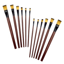 CLVPAI Set of 12 Oil Nylon Flat Brush Set, Acrylic Paint Brush, Flat Brush, Wooden Handle, for Oil, Acrylic, Watercolour and Gouache Colour Painting (6 Sizes)