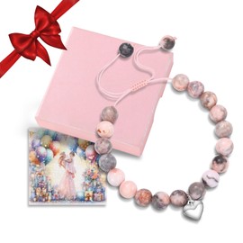 Alissl Pink Natural Stone Bracelet - Adjustable Heart Charm Bracelet - Kids Jewelry for Little Girls - Daughter Granddaughter Niece Birthday Christmas Gifts