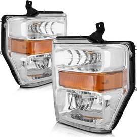 ECCPP Headlights for 2008 2009 2010 for Ford for F-250 F-350 F-450 F-550 Super Duty Pair Headlight Assembly Chrome Housing Amber Reflector 7C3Z-13008BA