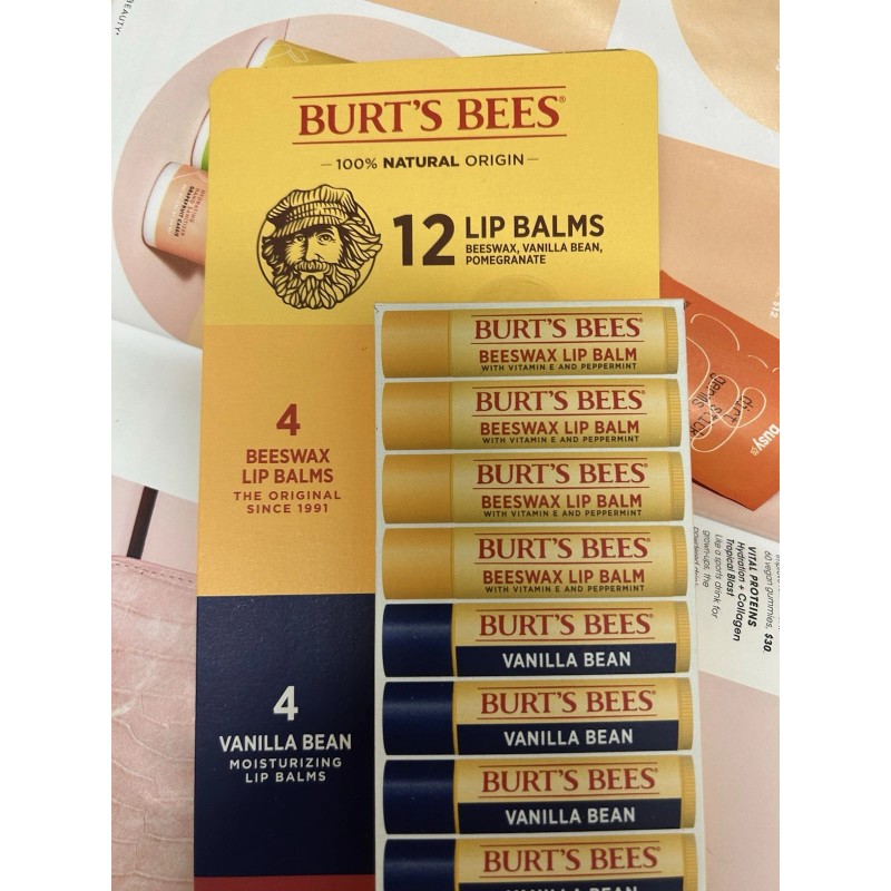 Burt's Bees 100% Natural Original Lip Balm 12-Pack, Includes 4