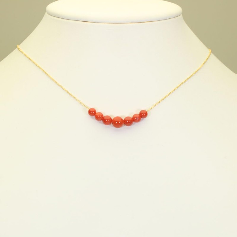 Mediterranean Red Coral Through Necklace Pendant for Women Brass Plated