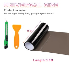 Sylvil Car Headlight Vinyl Film Sticker Sheet Roll, 12"×48" Self-Adhesive Sticker for Tail Lights Fog Lights, Air-Release Wrap Film Roll with Squeegee & Cutter, Car Accessories (Light Black)