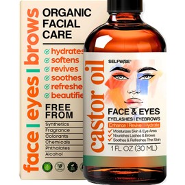 Hidratante facial con aceite de ricino orgánico para pestañas, cejas y arrugas con jojoba, rosa mosqueta, semilla de uva, escualano, palmarosa, bergamota y vitamina E, cuidado de la piel para pieles