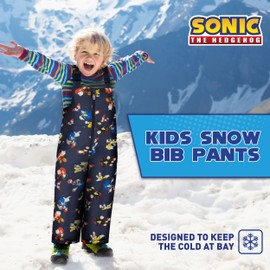 Sonic Kids Snow Pants Bibs - Printed Water-Resistant Kids Snow Suit, Front Zip Closure & Adjustable Straps - Navy Print, 2T