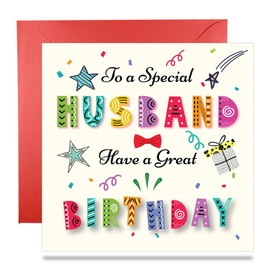 Papa Prints Husband Birthday Card from Wife Happy Birthday Card Husband (145 x 150 mm) Birthday Greeting Cards with Envelope Happy Birthday Cards for Husband