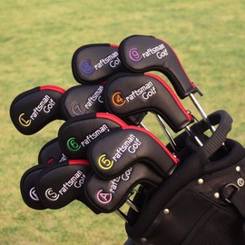 CRAFTSMAN Golf Iron Cover Wedge Cover Zipper Closure Long Neck Set 11-Piece (4-9, P, A, S, L, X) Head Cover Club Cover Colorful Number Embroidery Synthetic Leather Black Red
