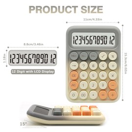 UPIHO Standard Calculator - Gray White with 12 Digit Display and Big Buttons, Cute Office Calculator