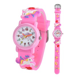 Child's love Kids Waterproof Watch, 3D Cartoon Design, Girls Digital Wristwatch, Ages 3-12 (Pink)