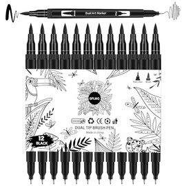 SFSASO Black Drawing Pens, 12 Pack Dual Tip Brush Pens - Fine Liner & Brush Markers for Sketching, Calligraphy, Journaling - Water-Based, Quick-Drying Ink - Ideal for Artists, Adults & Kids