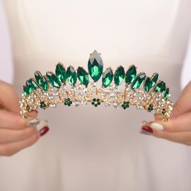 JWICOS Wedding Crowns for Women Tiaras and Crowns for Bride Crowns for Women Girls Princess Crowns and Tiaras for Birthday Costume Party Tiaras for Girls Tiara for Women (Green)