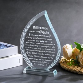 Movdyka Difference Maker Gift for Women Men Thank You Plaque of Appreciation Gifts for Mentor Boss Leader Coworker Teacher Social Worker Employee Glass Desk Decorative Sign for Home Office