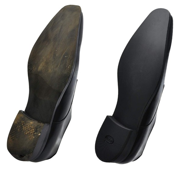 Mr Minit [No Box] [Eco Type] Shoe Repair All Sole Full Replacement [Rubber] + Polishing Course 1 Pair, Black