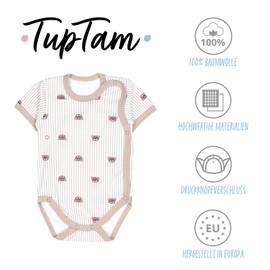 TupTam Baby Bodysuit Short Sleeve Boys - Wrap Bodysuit Short Sleeve Made of Cotton in Set of 5 - Oeko-Tex Certified, Dino Bears Elephants Beige Dark Blue Iceberg