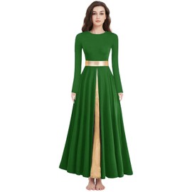 TLMNU Women Worship Liturgical Dance Dress Full Length Church Robe Modern Praise Dance Dress Lyrical 11-Green Medium