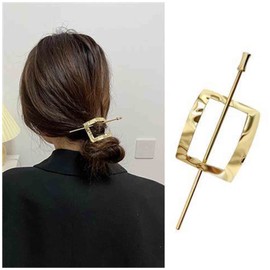 Yheakne Pasador de metal cuadrado geométrico para el pelo, clip de pelo vintage para moños, accesorio decorativo para el pelo para mujeres y niñas (cuadrado dorado)
