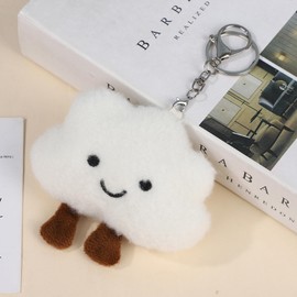 Rohyu Cute Plush Keychain, Kawaii Mini Soft Cloud Dolls Keyring Gift for Girls, Bag Charm, Car Keychain for Women, White