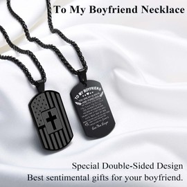 Boyfriend Gifts, To My Boyfriend American Flag Cross Necklace Dog Tag Pendant Chain Birthday Easter Graduation Christmas Valentines Anniversary Christian Religious Gifts for Him Boyfirend Boys Men