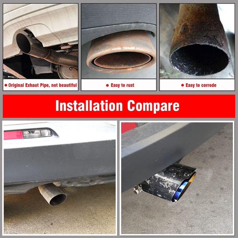 Kipalm Carbon Fiber Exhaust Tip Bolt-On Exhaust Pipe Glossy Forged