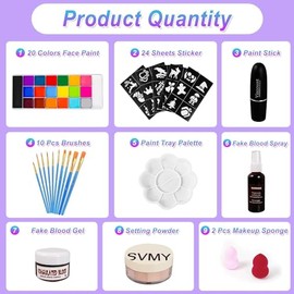 Pintura Facial y Pintura Corporal - Juego Profesional de Kit de 20 Colores de Pintura Facial y Corporal a Base de Aceite,con 10 Pinceles de Diferentes