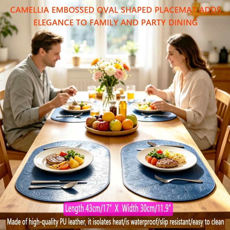 Oval placemats Set of 8, Heat Resistant Faux Leather Place