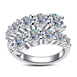 Raivari Moissanite Engagement Rings 4.2CT D Color VVS1 Clarity Round Cut 925 Sterling Silver Ring White Gold Plated Open Ring Half Eternity Wedding Bands for Women Her with Certificate8.5