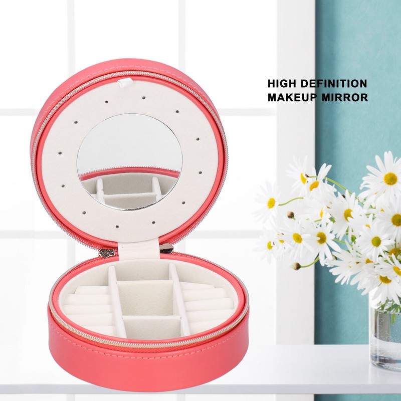 Round Portable Jewelry Box Organizer Display Storage Case for Rings