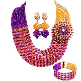 aczuv 8 Filas Africana joyería para Las Mujeres abalorio Boda de Nigeria Collar Set Joyería Nupcial Sets