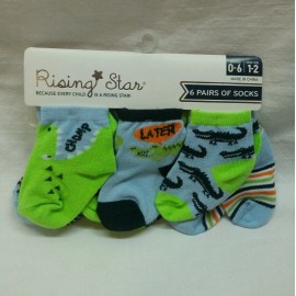 Rising Star Baby's Boy Rising Star 0M-6M Shoe-1-2 Gator Blue Green Striped Socks Set 6pk NWT