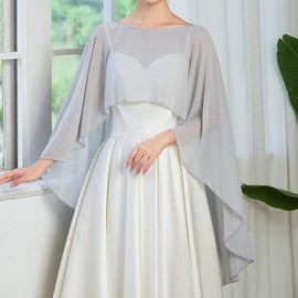 TouKingda Sheer Chiffon Shawl Cape for Women, High Low Capelet Long Shawl and Wrap for Wedding Dresses Bridal Bridesmaid Bolero Shrug Cover Ups for Evening Party Dress Elegant Sunblock Shawls (Grey)