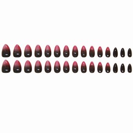 MERVF Medium Press on Nails Almond Fake Nails Red Ombre French Tip Glue ons Black Stiletto Acrylic Nail Dark 30pcs Glossy