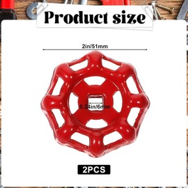 Sndperiexam 2 Pcs Red Outdoor Faucet Handles, Square Stem Hole Water Valve Handle, Faucet Valve Replacement Rustproof Spigot Handles, Water Spigot Valve Handle for Garden, Bathroom, Outdoor (6x6mm)