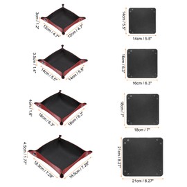 sourcing map 4pcs PU Leather Valet Tray Unisex Folding Small Catchall Tray Organizer Portable Nightstand Bedside Desk Tray for Key Wallet Watch Coin Jewelry Dice, Black Red
