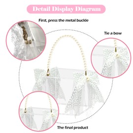 Pahdecor Flower Girl Basket Acrylic Flower Basket with Pearl Handle Clear Flower Holder for Confetti with Handmade Lace Bow Decoration