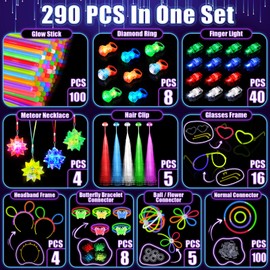 TSDATOWR Glow in the Dark Party Supplies for Kids Adults, Light Up Party Favors with 57 LED Light Up Toys, 100 Glow Sticks Bulk DIY Glow Necklaces Glasses Bracelets Headband, Neon Party Supplies & Decorations