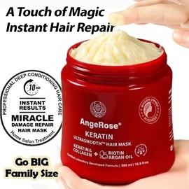 AngeRose Keratin & Collagen Hair Mask with Argan Oil – Deep Repair Conditioner for Dry, Damaged Hair – Hydrating & Strengthening Treatment, 500ml (16.9 oz)