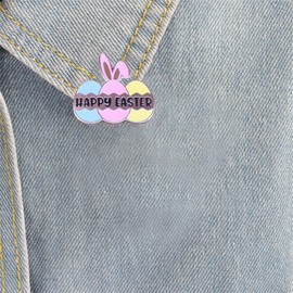 Happy Easter Brooch Pin for Women Girls Fashion Enamel Blue Pink Yellow Eggs Bunny Rabbit Animal Festival Brooches Lapel Pins Cute Dress Accessories Holiday Party Jewelry Gift for Daughter Niece