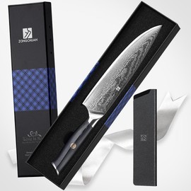 Damascus Chef Knife 8 inch: Super High-end High Carbon Powdered Stainless Steel, 67-Layer Damascus Steel Kitchen Knife, Professional Grade Sharp, Blue G10 Handle Ergonomic Design, Love's Gift Box