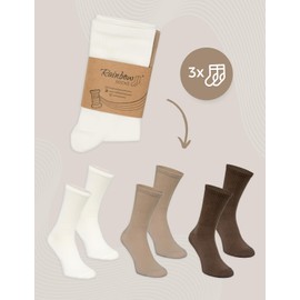 Rainbow Socks - Cotton Socks - Comfortable Beautiful Soft Women's Men's Everyday Socks - 3 Pairs - Set of Brown Beige and White Socks - Comfortable Non-Pressing Crew Socks, Brown, Beige, White Socks