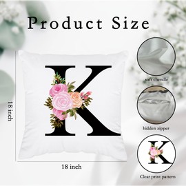 Initial Pillow Covers 18x18 - Monogram K Pillow Cover, Initial Letter Throw Pillow Cover, Monogram Pillow Case K, Monogrammed Gifts for Women, K Initial Gifts for Women/Girls/Grammy/Mom