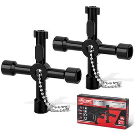 HAUTMEC - Llave de agua de 4 vías multifuncional, universal, de aleación de zinc, para fontaneros, electricistas, herramientas de válvula, llave de seda negra, 4 vías, paquete de 2
