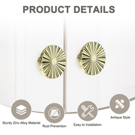 M METERXITY 2-Pack Brushed Cabinet Knobs, 1-1/2" Round Modern Zinc Alloy Knobs Handles for Dresser Drawers/Office Decorative/Kitchen Bathroom Door [Bright Gold]